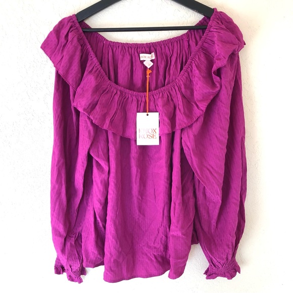Knox Rose Blouse Top Balloon Long Sleeve Ruffle Size Large color Purple - Picture 2 of 7